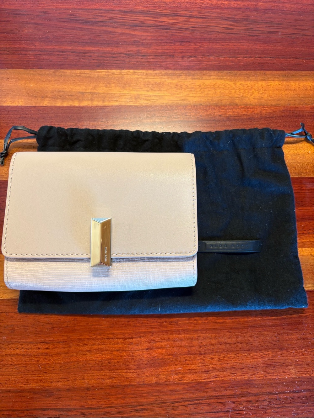Huge Boss Beige Leather Compact Wallet with Gold Hardware
